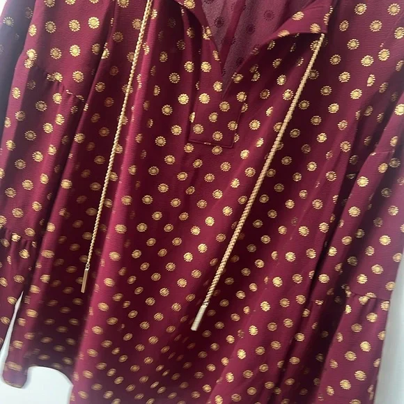 Michael Kors Dark red  and gold blouse MK top long sleeve small size - Picture 11 of 16